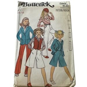 Butterick Sewing Pattern 5893 Girls Size 12 Jacket Vest Pants New Uncut 70s
